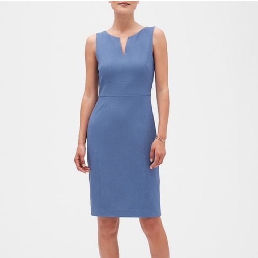 Banana Republic Blue Split Neck Sleeveless Sheath Dress, Size 6